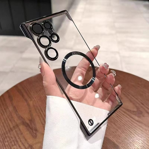 Funda De Teléfono Sin Marco Magnético Transparente Chapada Para Samsung Galaxy S25 Plus S24 S23 S22 Ultra Camera Lens Protection C