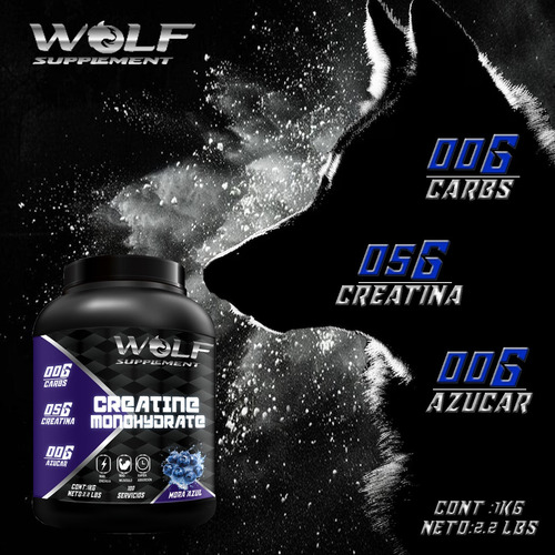 Suplemento Creatina Monohidratada Wolf 1 Kg 100 Servicios Mora Azul