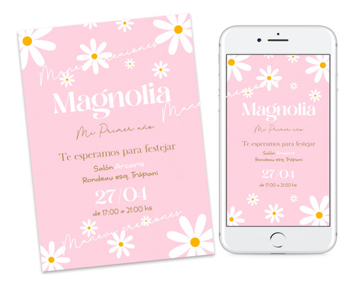 Kit Imprimible Margaritas Tono Rosa Con Textos Editables