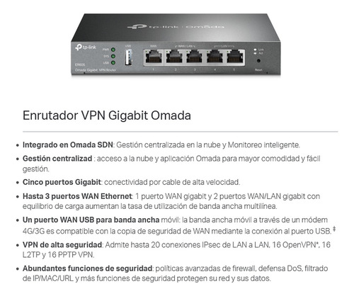Imagen 2 de 10 de Router Vpn Multi-wan Gigabit Omada, Tp-link Er605