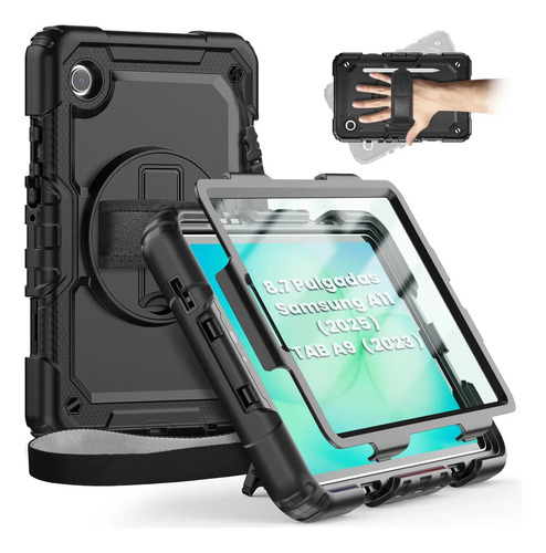 Funda Antigolpes Samsung Tab A11 A9 8.7 360° Correa Mica Color Negro