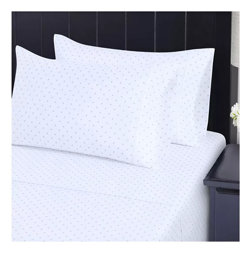 2juegos Sabanas Extrasuave Individual Microfibra Premium 6pz Color Blanco Diseño De La Tela Puntitos