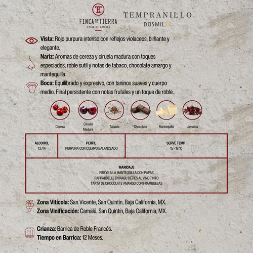 Finca De Tierra Vino Tinto Tempranillo 2020 - 750ml