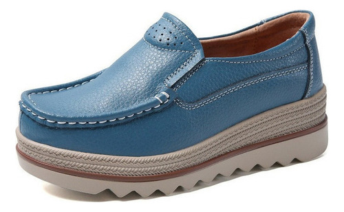 Zapatos Casuales Con Plataforma Cómoda, Piel.