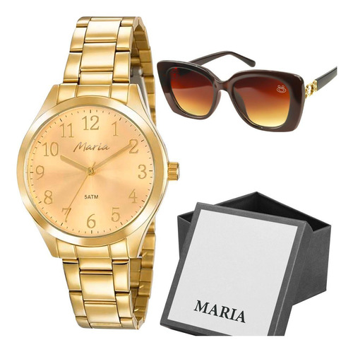 Relogio Feminino Dourado Caixa Moda Aço Inoxidável