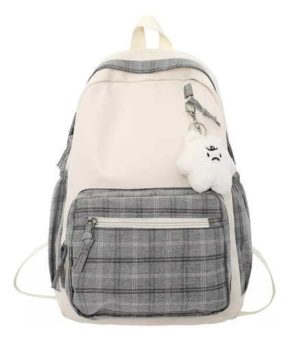 Aesthetic Backpack Mochila Kawaii Para Niñas Y Adolescentes Color Gris