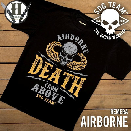 Remera Tactica Negra Airborne Death  Sog Todos Los Talles