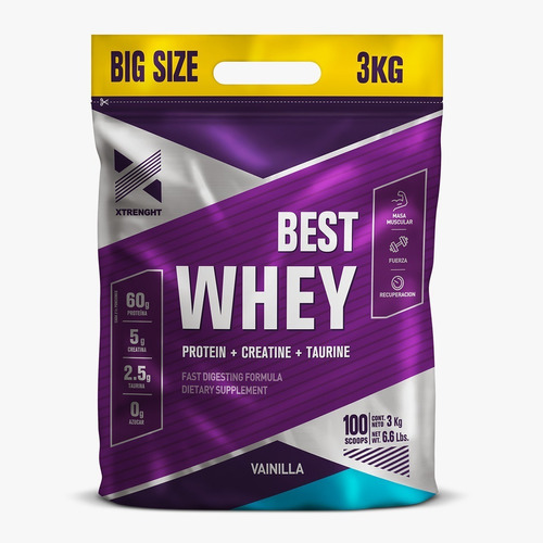Combo Whey Protein Xtrenght Best 3kg+glutamina+bcaa Pro+vaso