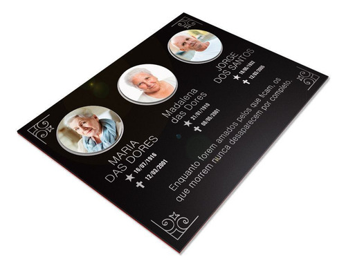 Placa De Túmulo 3 Pessoas Com Foto Redonda 40x30 Acm Preta