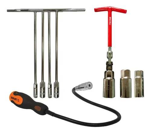 Set 4 Copas En T + Llave Para Bujía + Imán Flexible Con Led