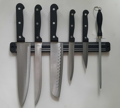 ** Set De 5 Cuchillos + Chaira De Cocina + Barra Imantada *