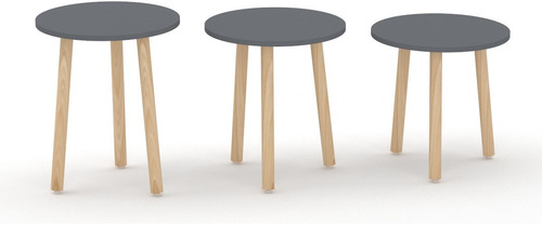 Set De 3 Mesas De Centro Auxiliares Circulares Mesitas Tatte Color Gris