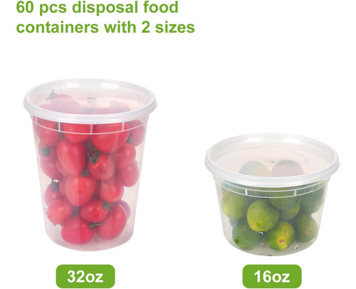 Juego De 60 Recipientes Plásticos Desechables Con Tapas Herm