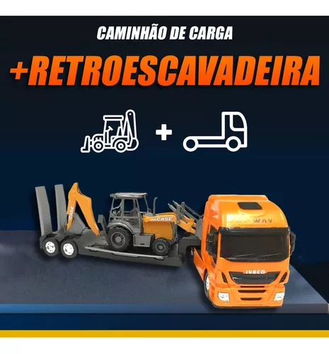 Caminhão infantil Iveco Hi Way Plataforma com Retroescavadeira