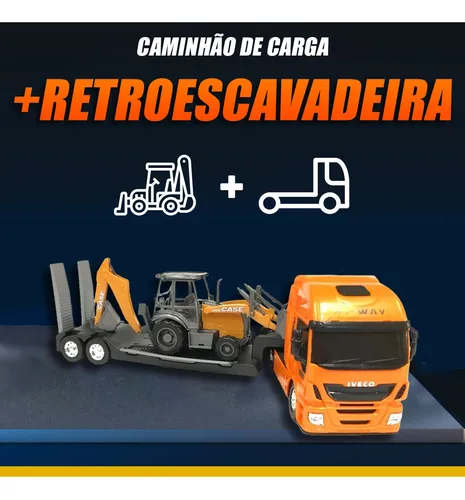 Caminhão infantil Iveco Hi Way Plataforma com Retroescavadeira