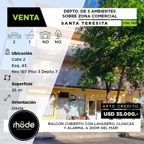 Depto De Tres Ambiente En Santa Teresita - Calle 2 Esq. 43 Al 197