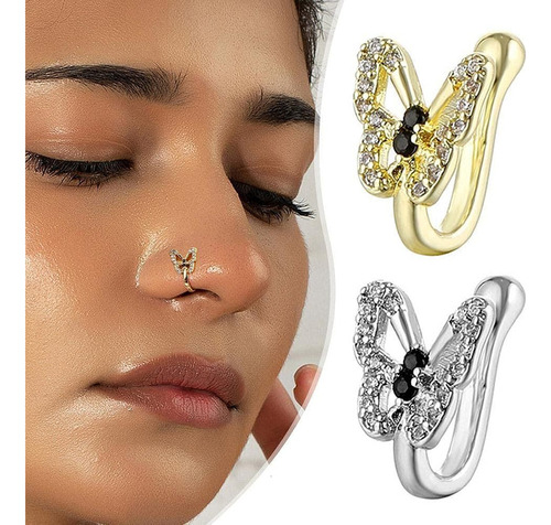 2 Pcs Anillo De Nariz, Mariposa De Cristal, Piercing Falso