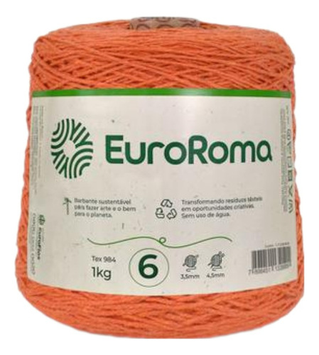 Barbante Euroroma 1 Kg 1016m Nº6 Tricô Crochê Cores Full Cor Laranja 750