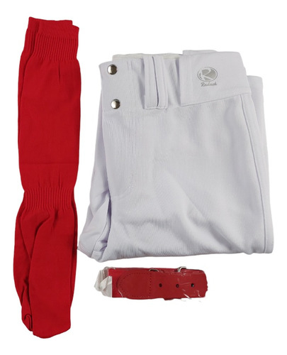 Pantalón De Béisbol Bco Medias Y Cinturón Elástico Rojo