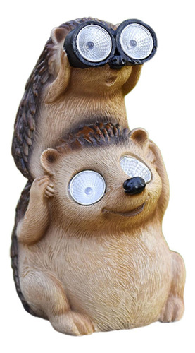 Figurita De Animales De Resina, Luces Led, Erizo10x10x17,5cm