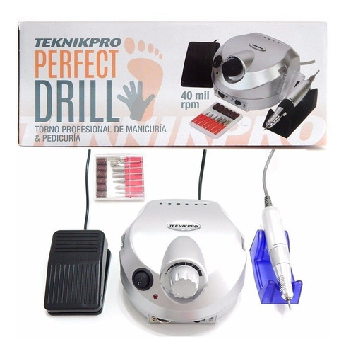 Torno Manicuria Perfect Drill Teknikpro Con Pedal + Fresas