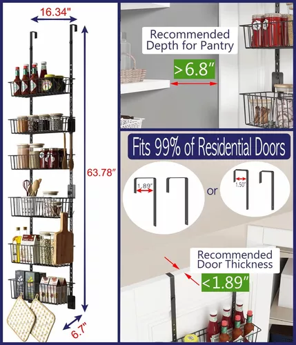Olirum Over the Door Pantry Organizer, 6 Adjustable Baskets, Large Pantry  Organization and Storage, Hanging or Wall Mounted Spice Rack for Kitchen