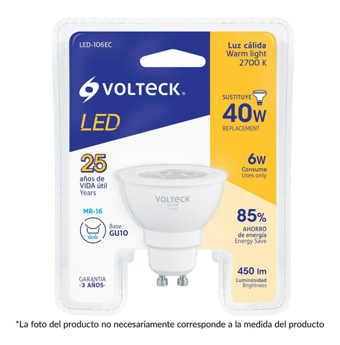 Foco Led T. Mr16 Base Gu10 6w Luz De Dia Voltech 46217