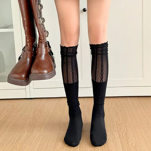 Calcetines Largos De Encaje Para Mujer, Calcetines Hasta La