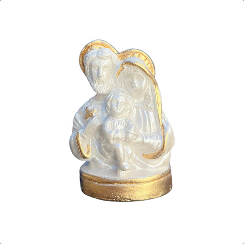 Kit 10un Sagrada Familia 6cm Lembrança Caixa Padrinhos Gesso Branco/dourado