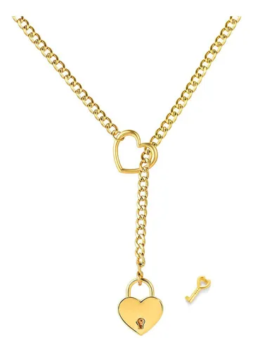Cr Collar Candado Corazon Llave Cadena Sumiso Para Parejas