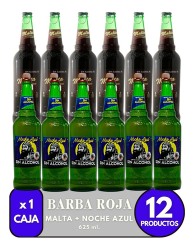 Cerveza Barba Roja Noche Azul + Malta. Sin Alcohol Caja X 12