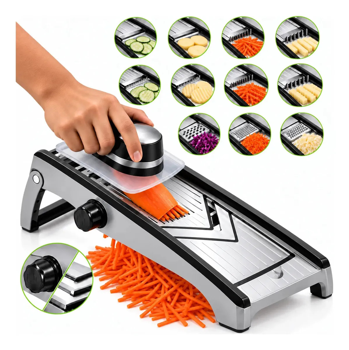 Rallador de Verduras Mandolina Rebanador Ajustable Manual Multifuncional con Protector para Fruta Queso chefolla
