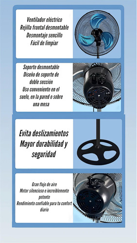 Ventilador 18 Pedestal 3 En 1 Potente Turbo Silencioso 45 Cm 60 Hz Negro Azul Metalico Aluminio 3