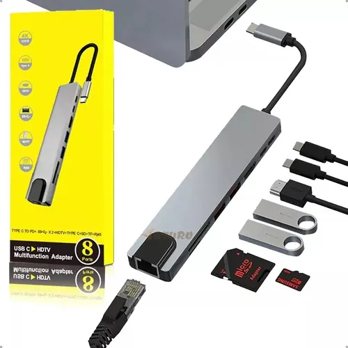 Adaptador Usb C 8 En 1 Multipuerto Ugreen Hub Usb C Hdmi 4k