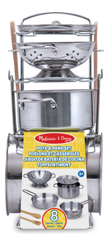 Set De Ollas Y Sartenes De Acero Inoxidable Juguete 8 Piezas