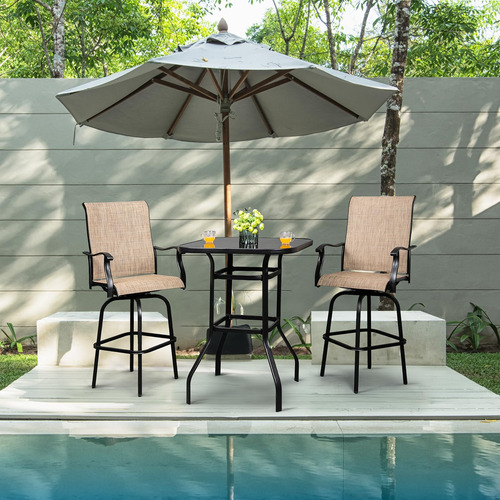 Mesa De Altura Para Patio Cuadrada De Metal Y Vidrio 81 Cm
