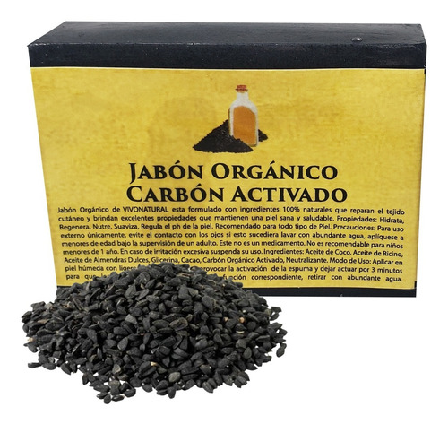 Jabón En Barra Orgánico Con Carbón Activado 120 Gr 