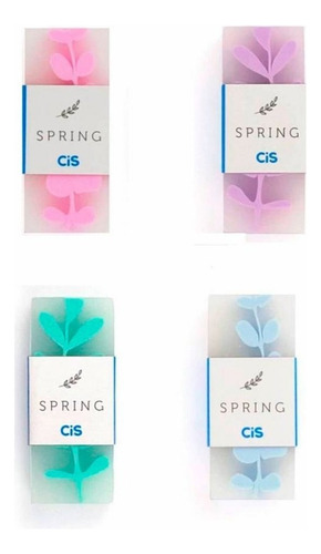 Material Escolar Borracha Cis Spring De Flor 04 Unidades Cor Rosa, azul e lilás