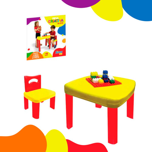 Brinquedo Mesa Criativa Infantil Blocos De Montar C/cadeira