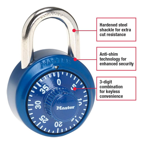 Candado De Combinación, Master Lock 1530dcm, Azul