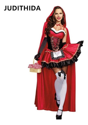 Vestido De Caperucita Roja Con Capa Y Guantes Para Mujer