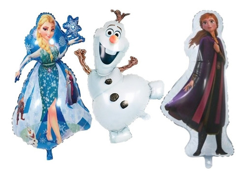Pack 3 Globos Metalizados Frozen Elsa Ana Olaf Tamaño 80 Cms