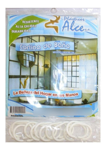 Cortina De Baño Alce Con Ganchos1,80x1,80m Vynil Azul Claro