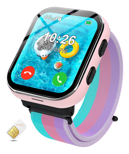 Reloj Inteligente 4g Llamadas HD Reloj Smartwatch Para Niños 4g Señal Reloj Inteligente Para Compatible con chip SIM 4g PTHTECHUS SOS smart watch Lt49 Rosa Llamadas Smartwatch,FULL HD LCD Smartwatch