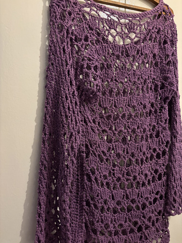 Vestido Mujer Playero Tejido Crochet Talle M Violeta (Usado)