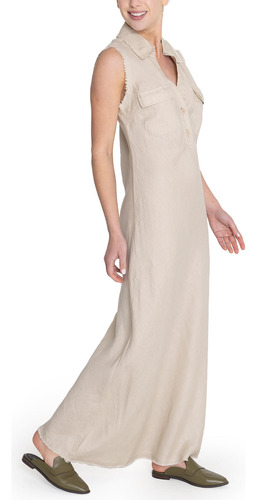 Vestido Lino Orgánico Beige Moai Mujer Rockford