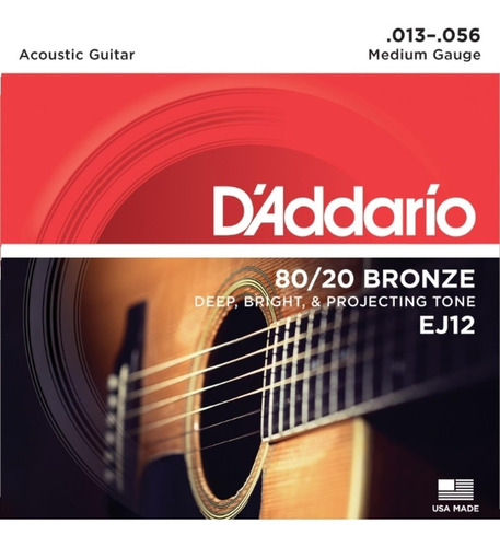 Encordoamento D'addario Violão Aço Ej12 80/20 Aço