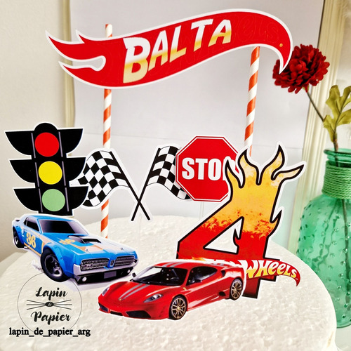 Adorno Torta Cake Topper Cumpleaños Deco Mesa Hot Wheels