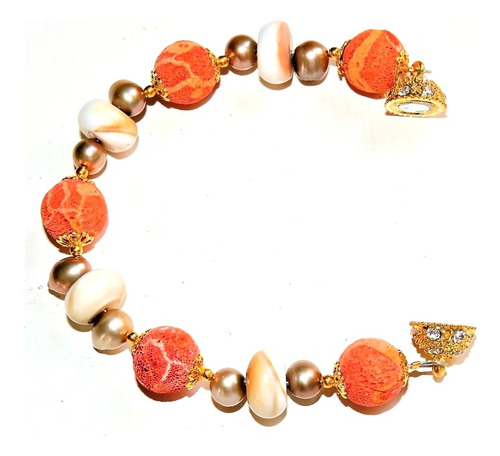 Pulsera Piedra Coral Perla Natural  12 Mm 