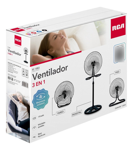 Ventilador De Pedestal Rca 3 En 1 De 18 Pulgadas Rc-18b3 Est